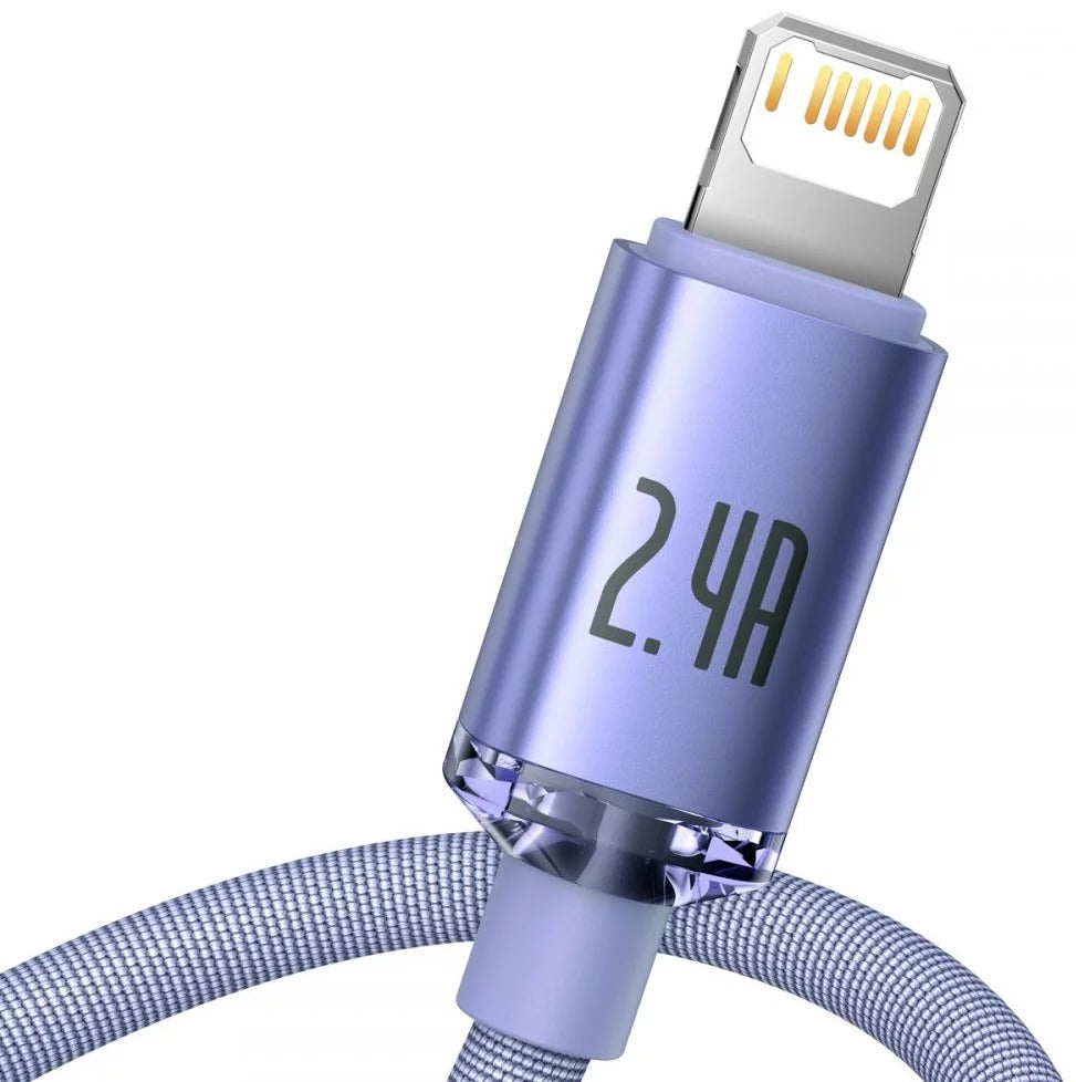 Cabo Carregamento Rápido Usb Baseus Lightning 2.4A Crystal Shine 2M Roxo