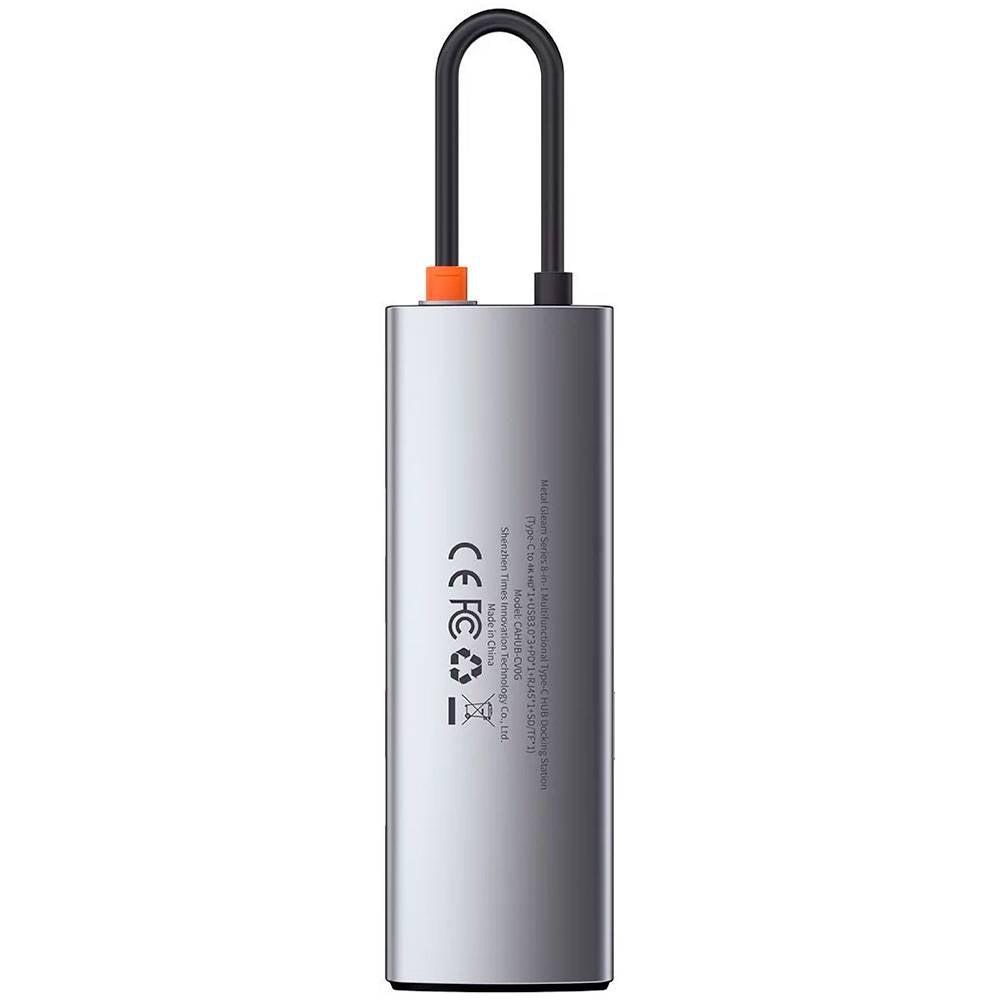 Hub USB-C Baseus Metal Gleam 8-em-1 4K 30Hz Cinza