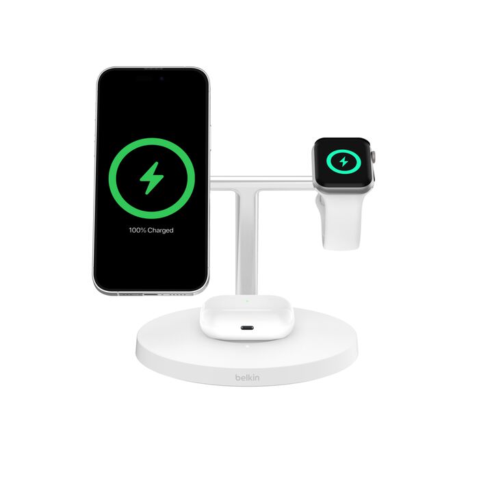 Belkin BoostCharge Pro 3-in-1 Wireless Charging Stand with Qi2 15W White