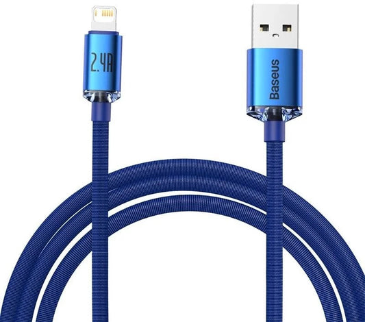 Cabo Carregamento Rápido Usb Baseus Lightning 2.4A Crystal Shine 2M Azul