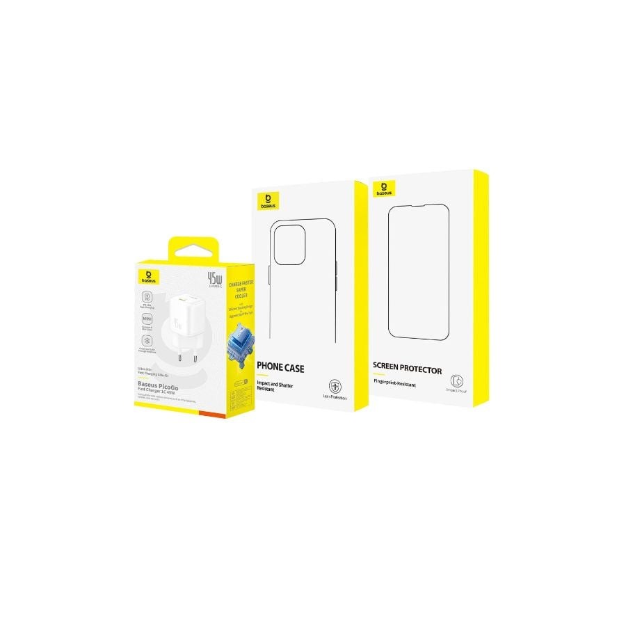 Kit Baseus iPhone 16 Capa + Pelicula + Carregador 45W