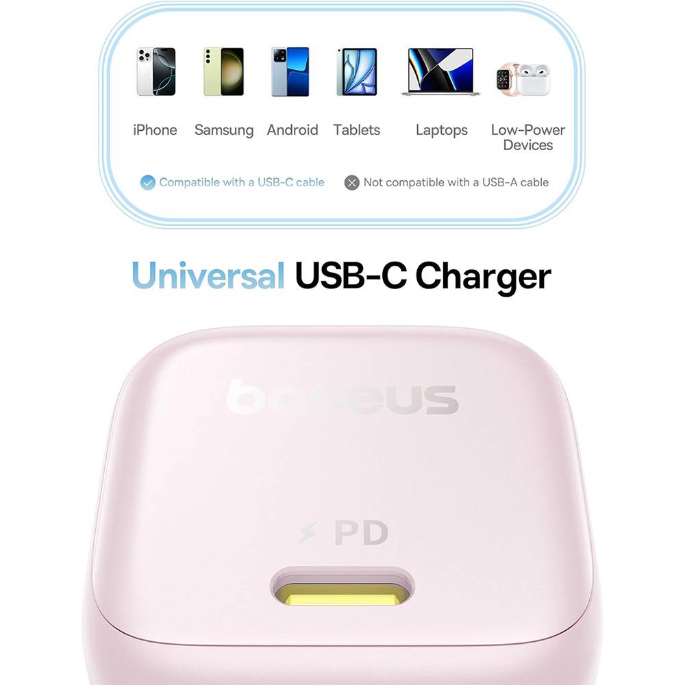 Carregador Baseus Picogo Gan 1C 45W Eu Baby Pink