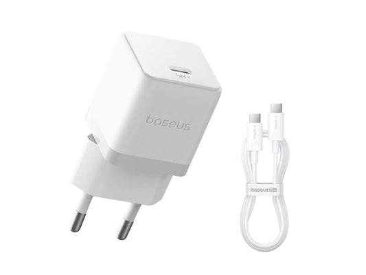 Baseus Carregador Palm Fast Charger 1C 20W Eu Moon White (With Mini White Cable Usb-C