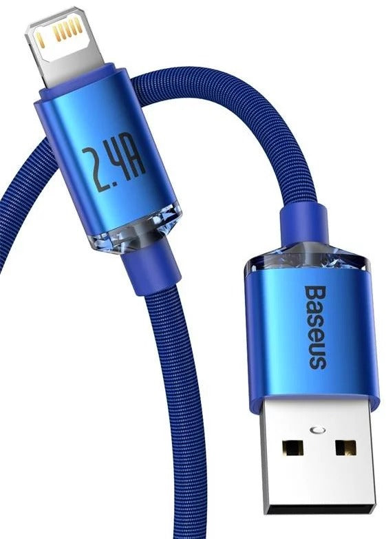 Cabo Carregamento Rápido Usb Baseus Lightning 2.4A Crystal Shine 2M Azul