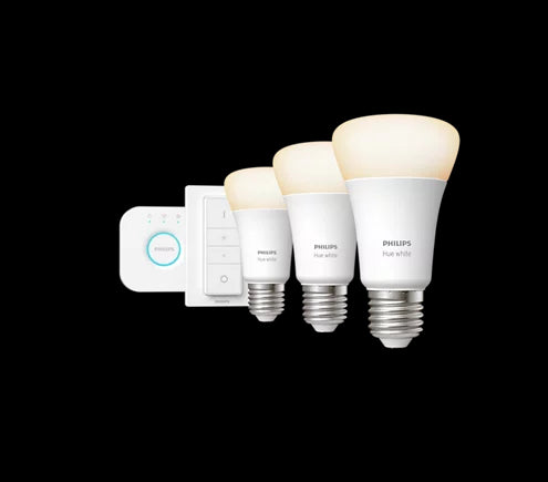 Kit inicial: 3 Lâmpadas inteligentes E27 (1100) + interruptor de regulação da intensidade da luz