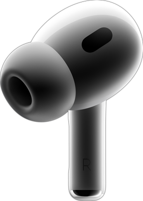 AirPod direito com um adaptador de silicone