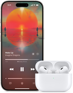 iPhone ao lado dos AirPods Pro dentro da caixa de carregamento aberta