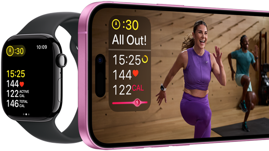 Apple Watch Series 10 e iPhone a mostrar métricas de treino