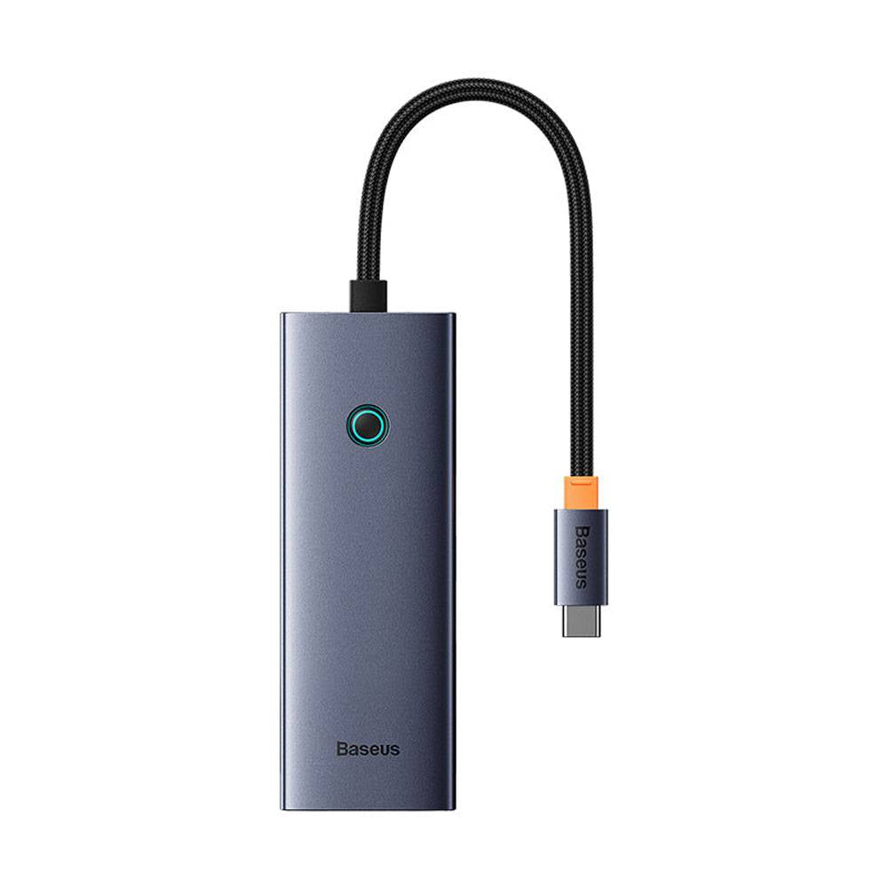 Adaptador USB-C Baseus UltraJoy Series 5-em-1 3x USB-A + PD 100W + 4K30Hz Cinza