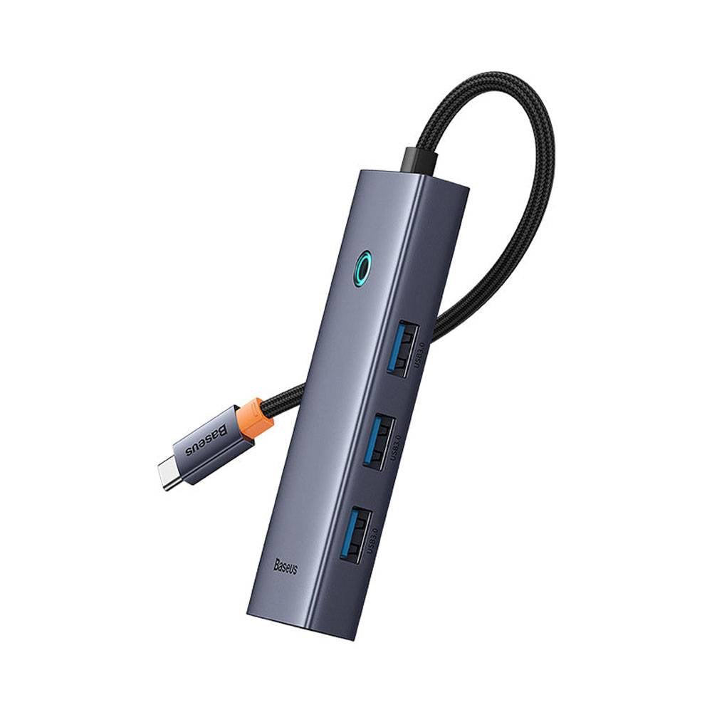 Adaptador USB-C Baseus UltraJoy Series 5-em-1 3x USB-A + PD 100W + 4K30Hz Cinza