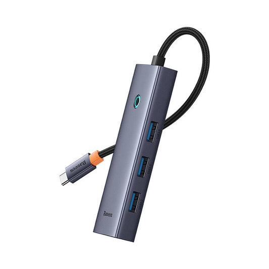 Adaptador USB-C Baseus UltraJoy Series 5-em-1 3x USB-A + PD 100W + 4K30Hz Cinza