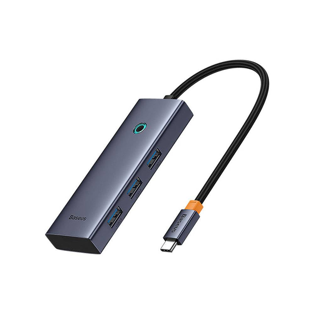 Adaptador USB-C Baseus UltraJoy Series 5-em-1 3x USB-A + PD 100W + 4K30Hz Cinza
