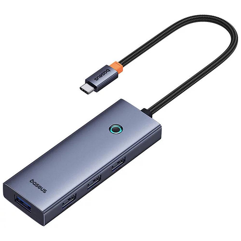 Adaptador USB-C Baseus UltraJoy Series 5-em-1 4x USB-A + PD 100W + 4K30Hz Cinza