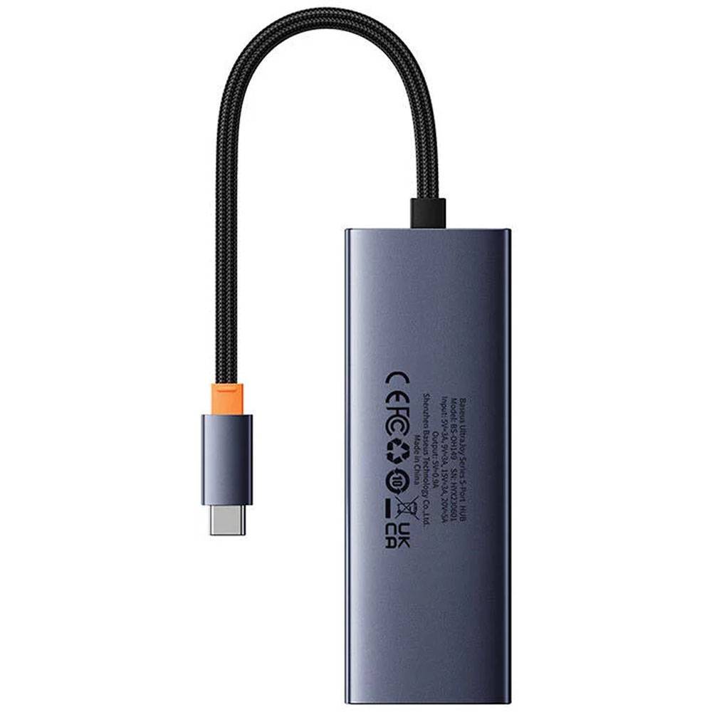Adaptador USB-C Baseus UltraJoy Series 5-em-1 4x USB-A + PD 100W + 4K30Hz Cinza