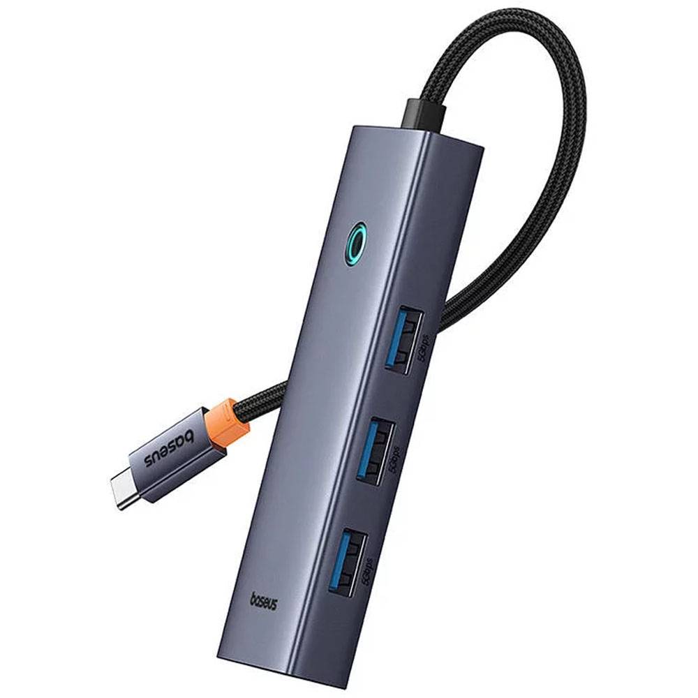 Adaptador USB-C Baseus UltraJoy Series 5-em-1 4x USB-A + PD 100W + 4K30Hz Cinza