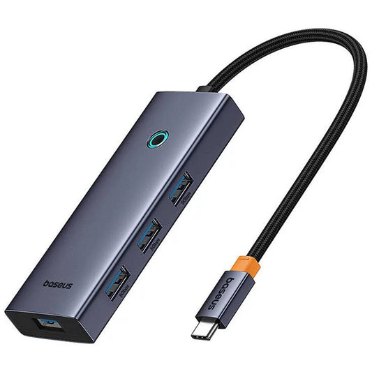 Adaptador USB-C Baseus UltraJoy Series 5-em-1 4x USB-A + PD 100W + 4K30Hz Cinza