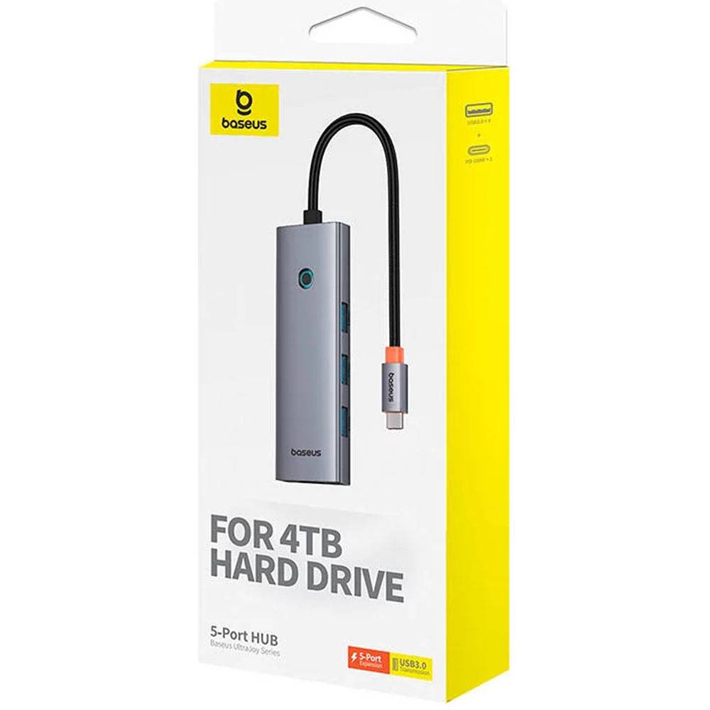 Adaptador USB-C Baseus UltraJoy Series 5-em-1 4x USB-A + PD 100W + 4K30Hz Cinza