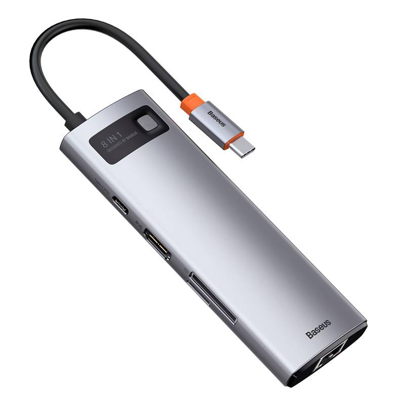 Hub USB-C Baseus Metal Gleam 8-em-1 4K 30Hz Cinza