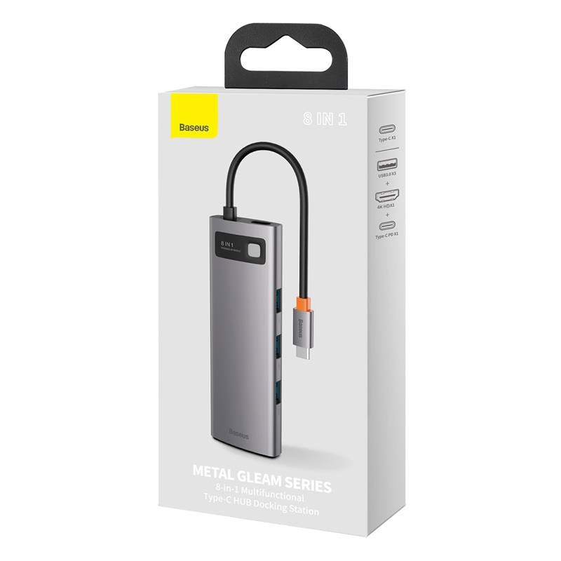 Hub USB-C Baseus Metal Gleam 8-em-1 4K 30Hz Cinza