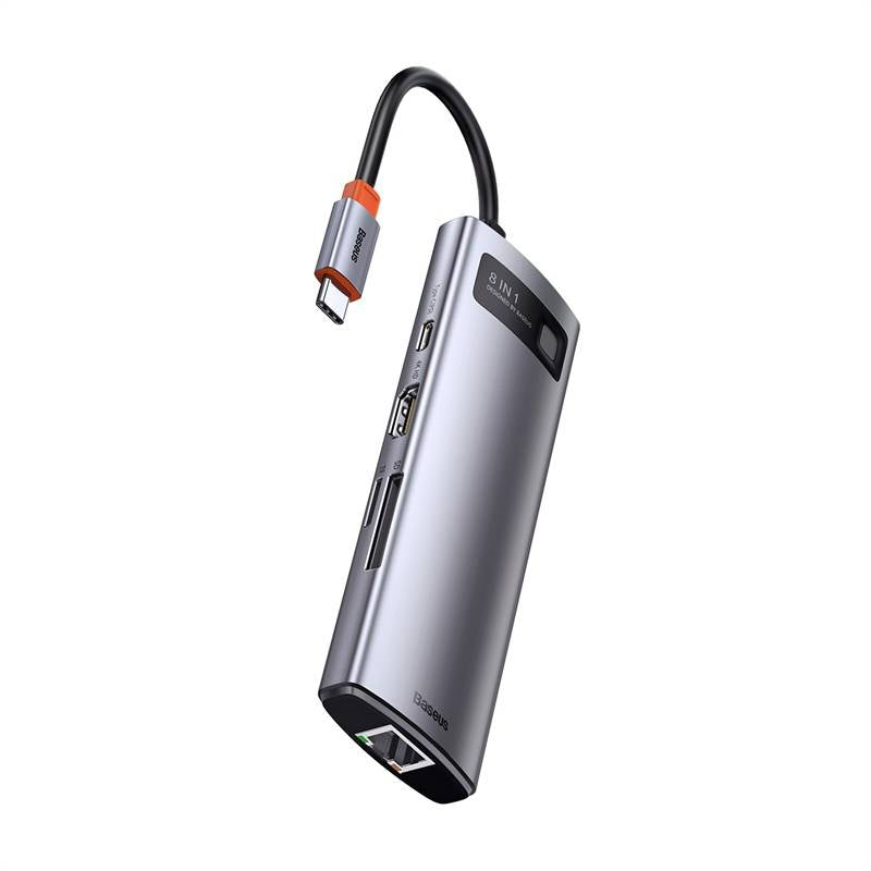 Hub USB-C Baseus Metal Gleam 8-em-1 4K 30Hz Cinza