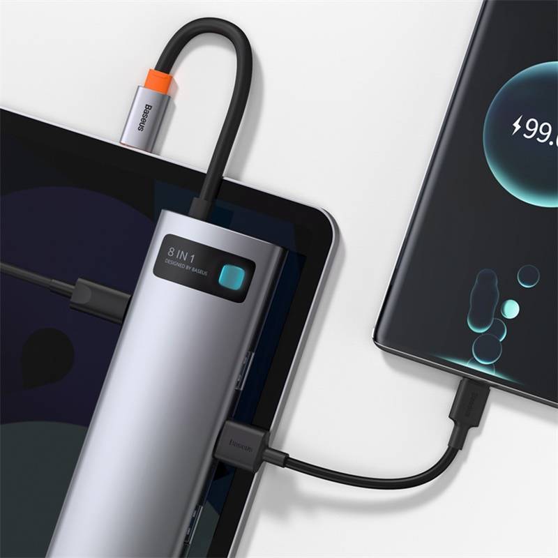 Hub USB-C Baseus Metal Gleam 8-em-1 4K 30Hz Cinza