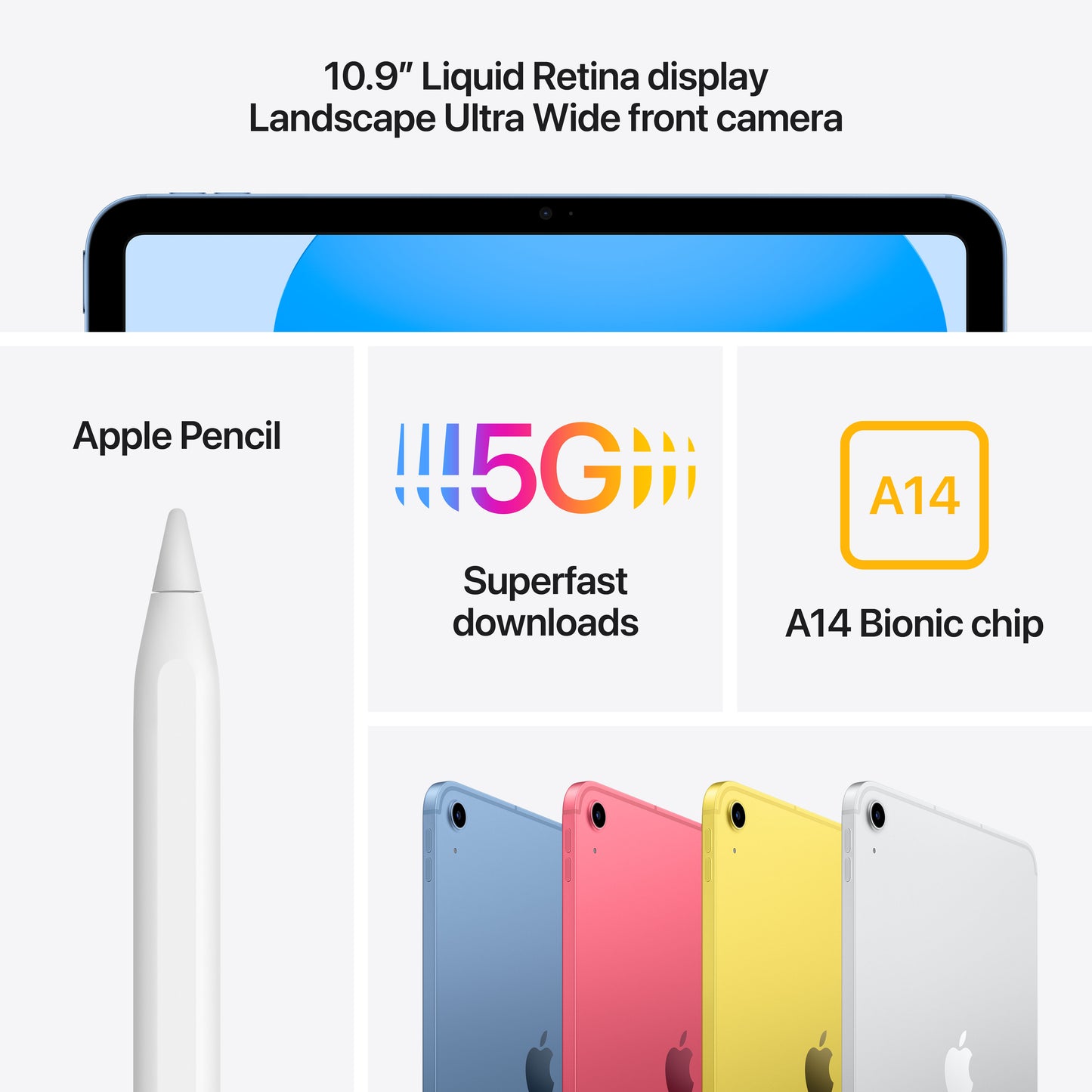 iPad de 10,9 polegadas Wi-Fi + Cellular 256 GB - Amarelo (10.ª geração)
