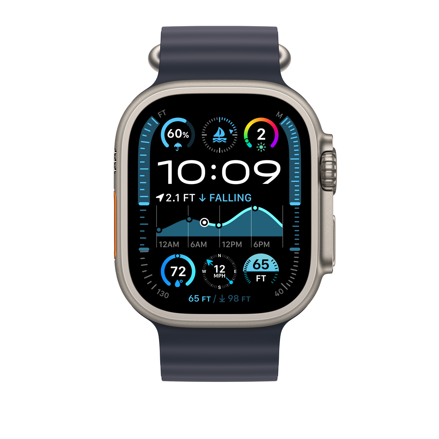 Bracelete Ocean azul navy de 49 mm - Titânio natural