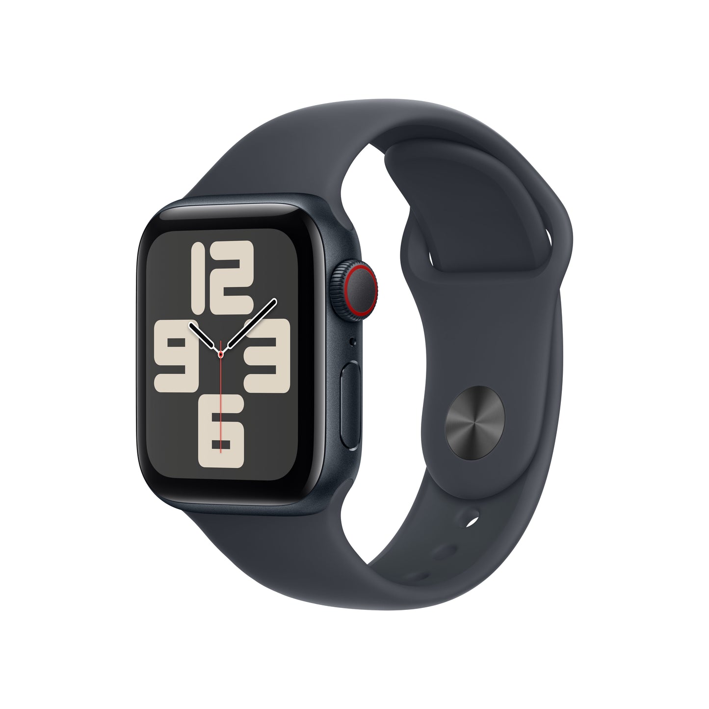 Apple Watch SE GPS + Cellular, Caixa em alumínio meia-noite de 40 mm com Bracelete desportiva meia-noite - S/M