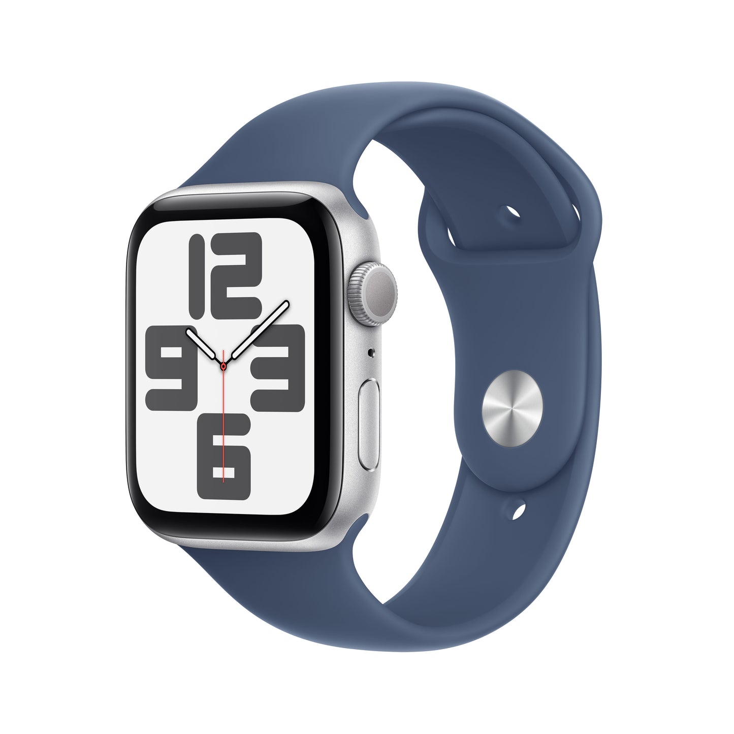 Apple Watch SE GPS, Caixa em alumínio prateado de 44 mm com Bracelete desportiva azul Denim - M/L