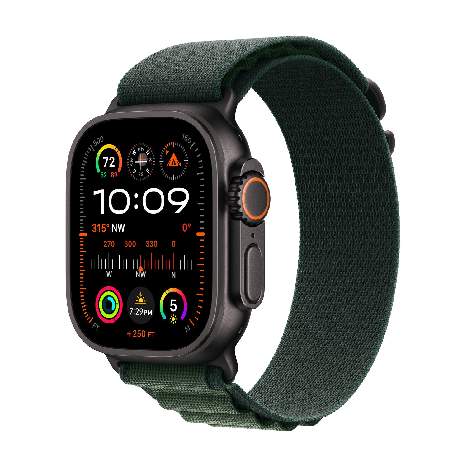 Apple Watch Ultra 2 GPS + Cellular, Caixa em titânio preto de 49 mm com Loop Alpine em verde-escuro - S