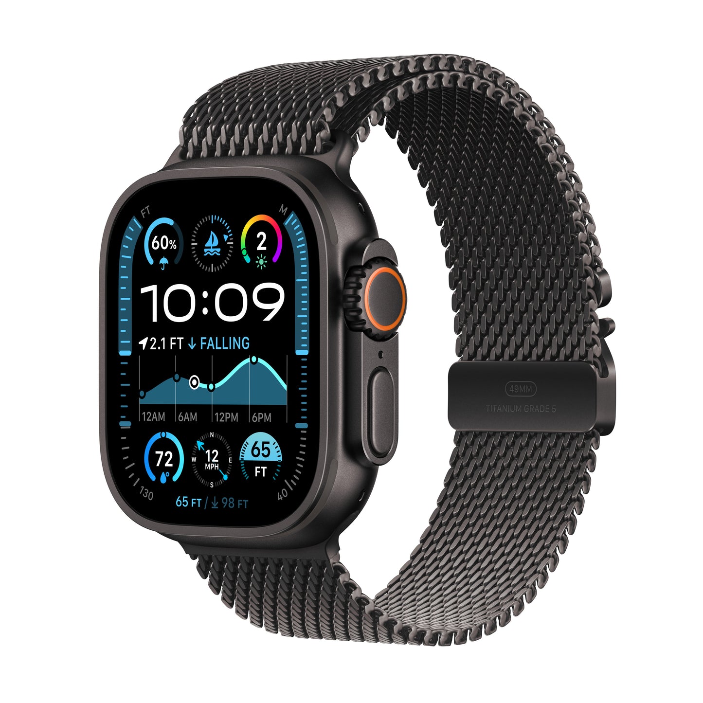Apple Watch Ultra 2 GPS + Cellular, Caixa em titânio preto de 49 mm com Loop milanesa em titânio preto - M