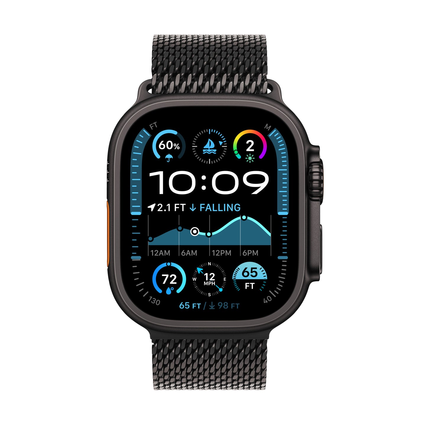 Apple Watch Ultra 2 GPS + Cellular, Caixa em titânio preto de 49 mm com Loop milanesa em titânio preto - M