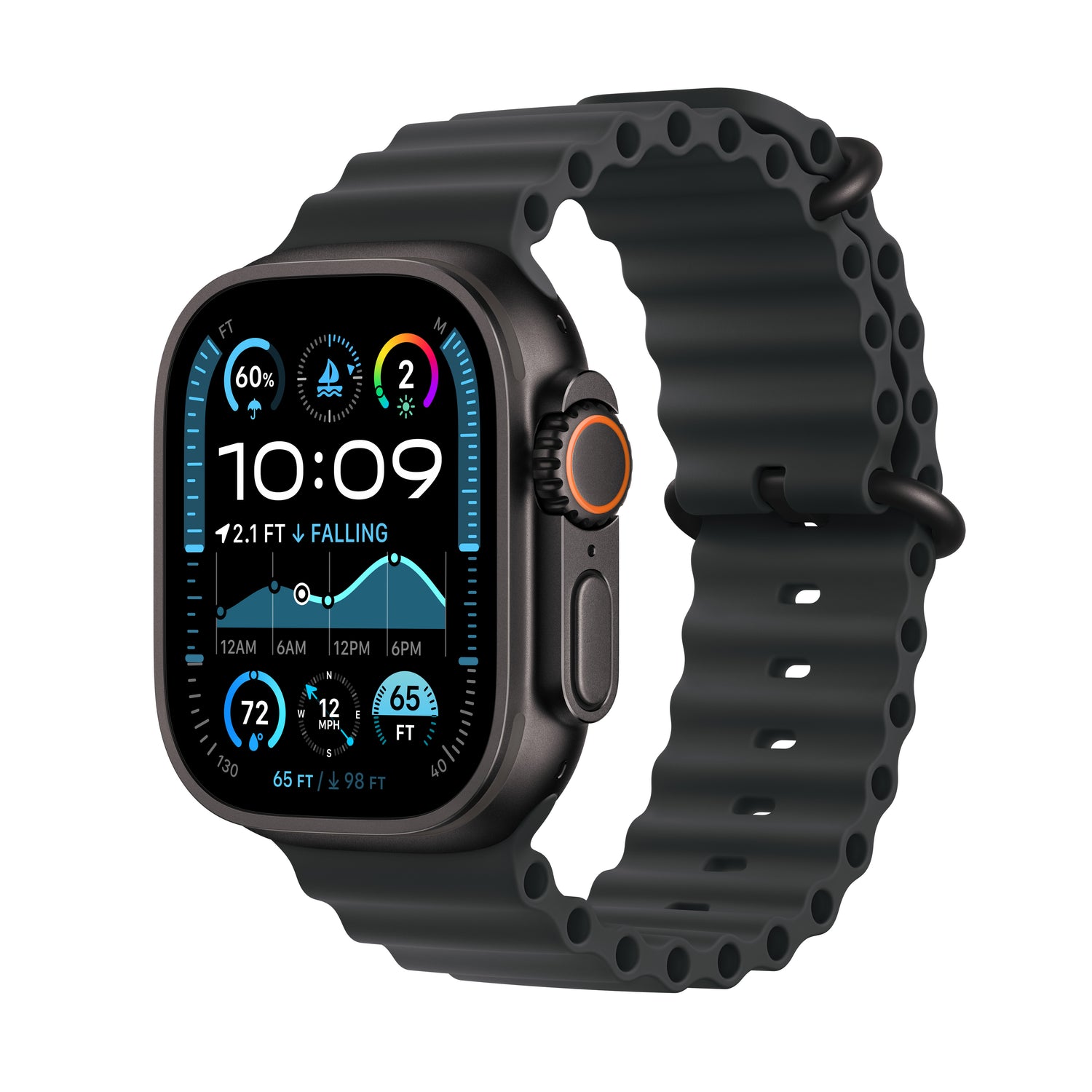 Apple Watch Ultra 2 GPS + Cellular, Caixa em titânio preto de 49 mm com Bracelete Ocean preta