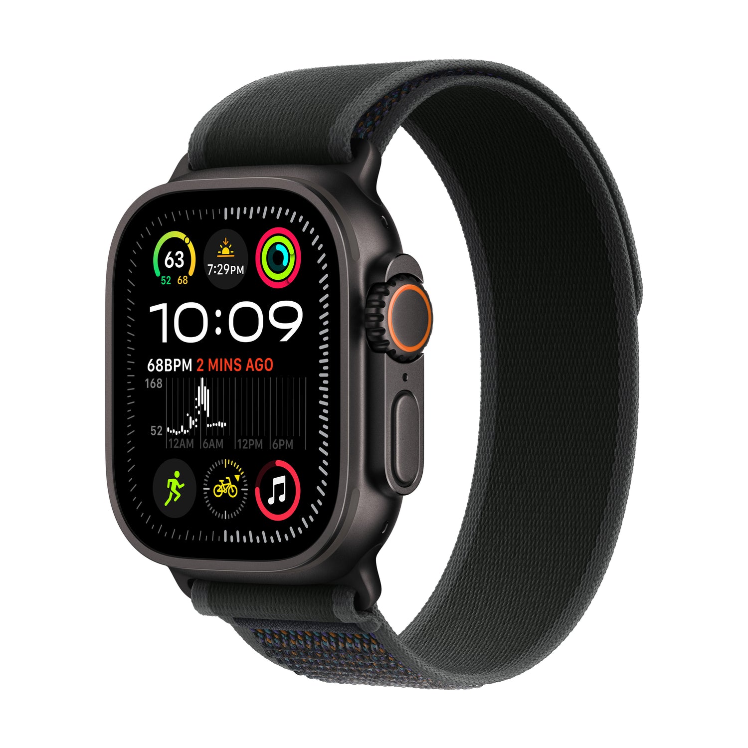 Apple Watch Ultra 2 GPS + Cellular, Caixa em titânio preto de 49 mm com Loop Trail preta - S/M