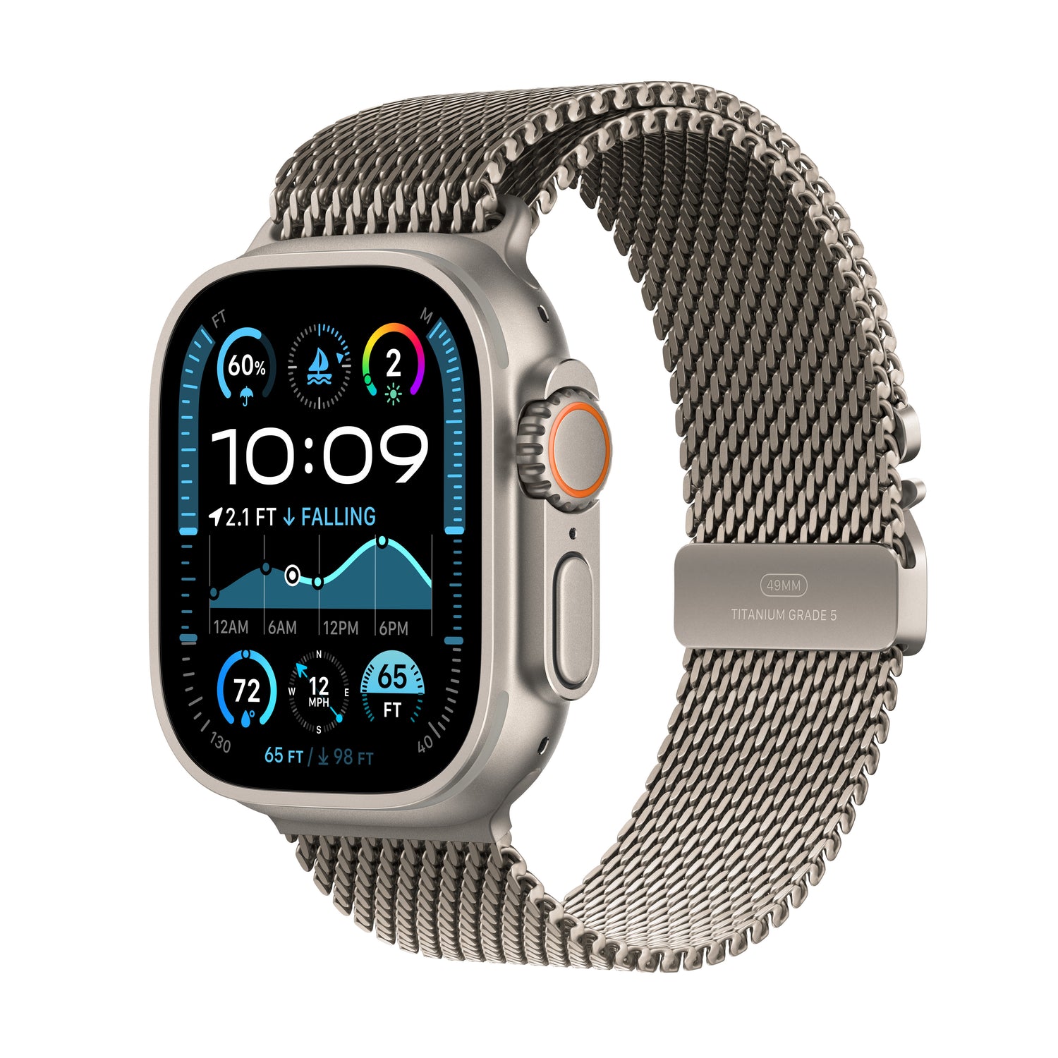 Apple Watch Ultra 2 GPS + Cellular, Caixa em titânio natural de 49 mm com Loop milanesa em titânio natural - M
