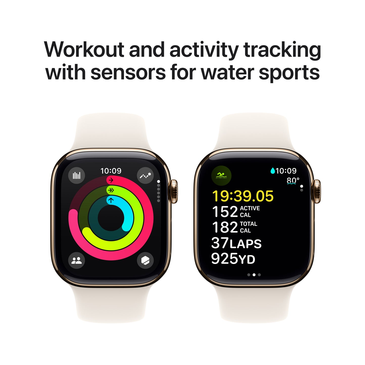 Apple Watch Series 10 GPS + Cellular, Caixa em titânio dourado de 42 mm com Bracelete desportiva luz das estrelas - M/L