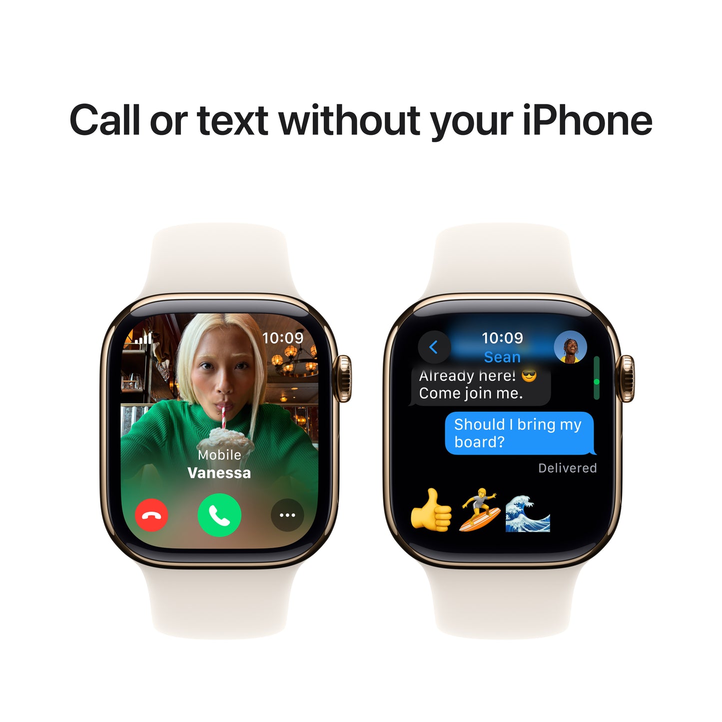 Apple Watch Series 10 GPS + Cellular, Caixa em titânio dourado de 42 mm com Bracelete desportiva luz das estrelas - M/L