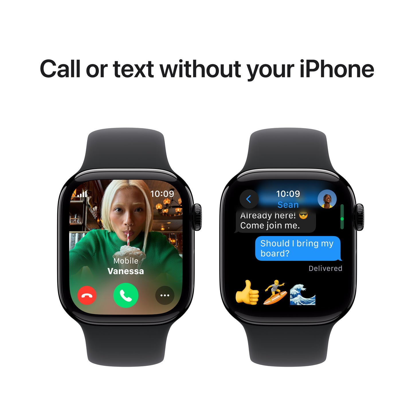 Apple Watch Series 10 GPS + Cellular, Caixa em alumínio preto brilhante de 42 mm com Bracelete desportiva preta - M/L