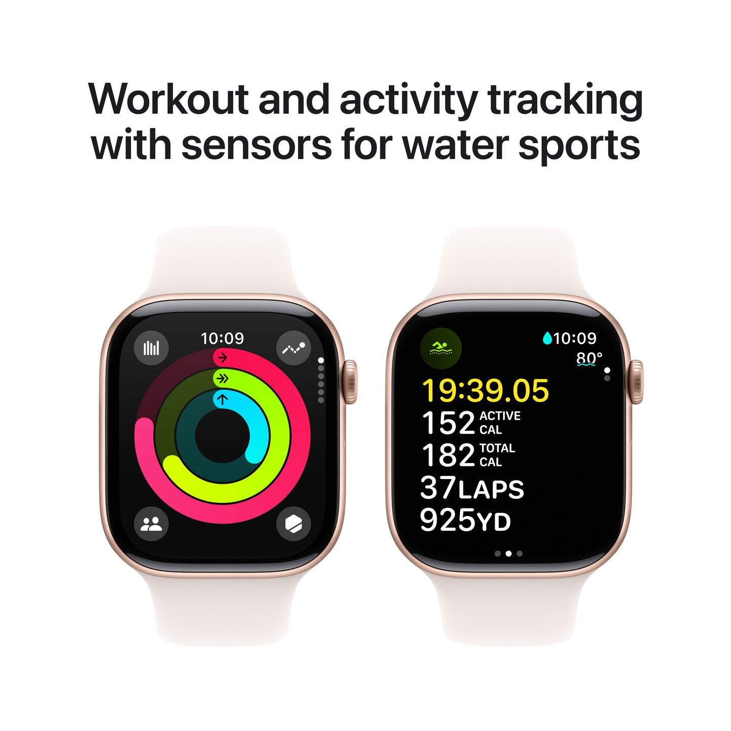 Apple Watch Series 10 GPS, Caixa em alumínio rosa-dourado de 46 mm com Bracelete desportiva rosa leve - S/M