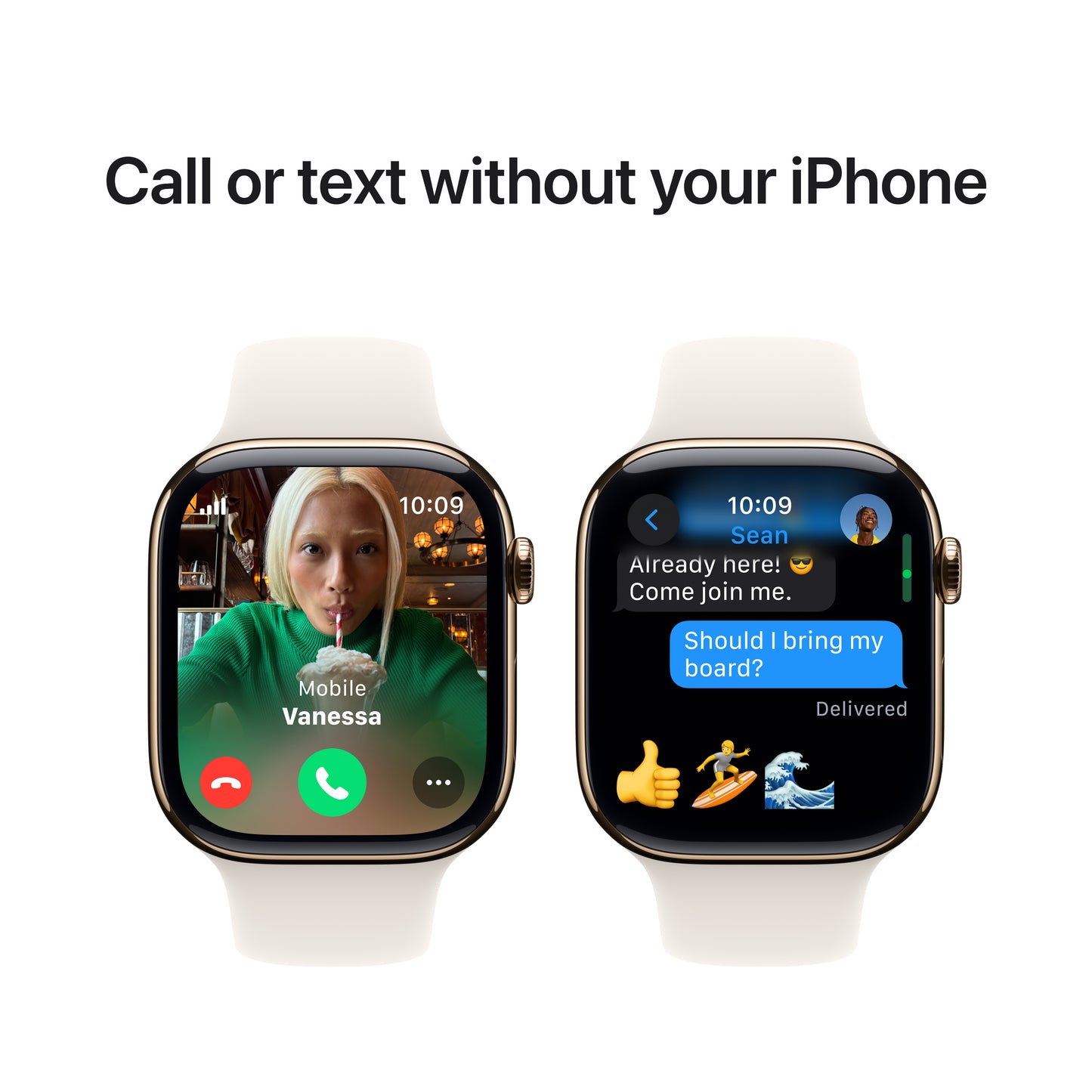 Apple Watch Series 10 GPS + Cellular, Caixa em titânio dourado de 46 mm com Bracelete desportiva luz das estrelas - S/M
