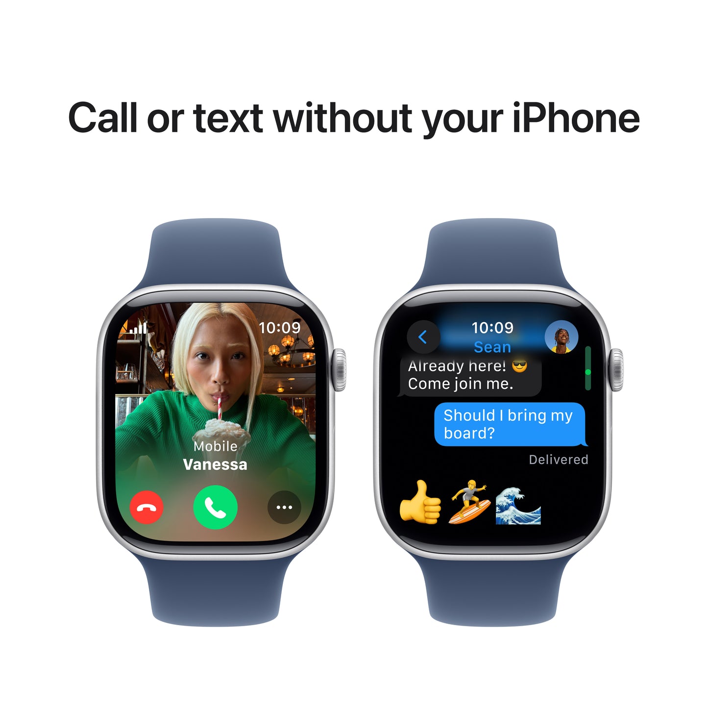 Apple Watch Series 10 GPS + Cellular, Caixa em alumínio prateado de 46 mm com Bracelete desportiva azul Denim - S/M