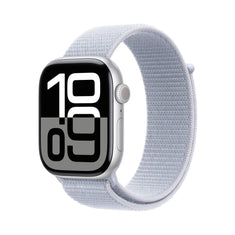 Apple Watch Series 10 GPS, Caixa em alumínio prateado de 46 mm com Loop desportiva nuvem azul