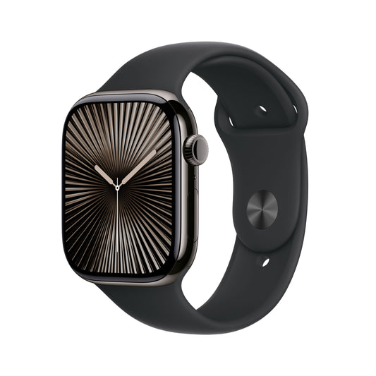 Apple Watch Series 10 GPS + Cellular, Caixa em titânio ardósia de 46 mm com Bracelete desportiva preta - S/M