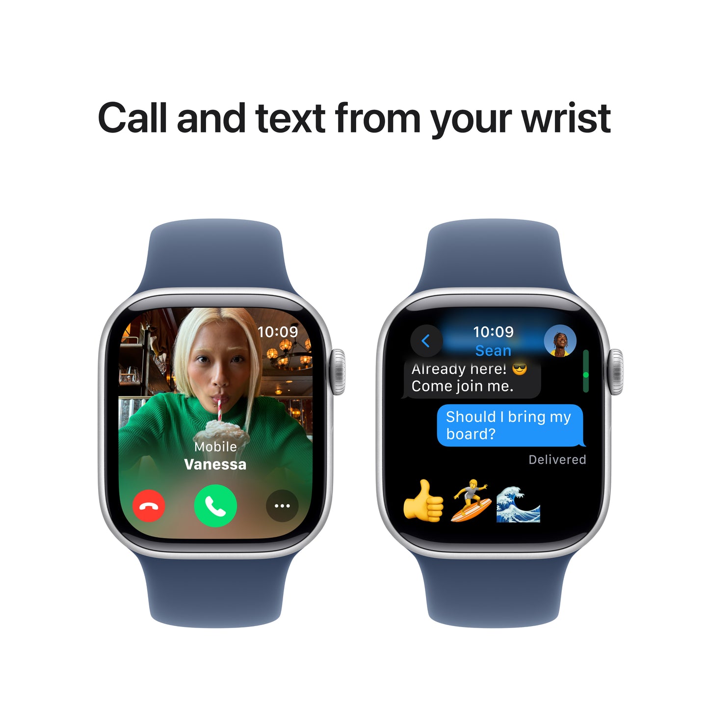 Apple Watch Series 10 GPS, Caixa em alumínio prateado de 42 mm com Bracelete desportiva azul Denim - M/L