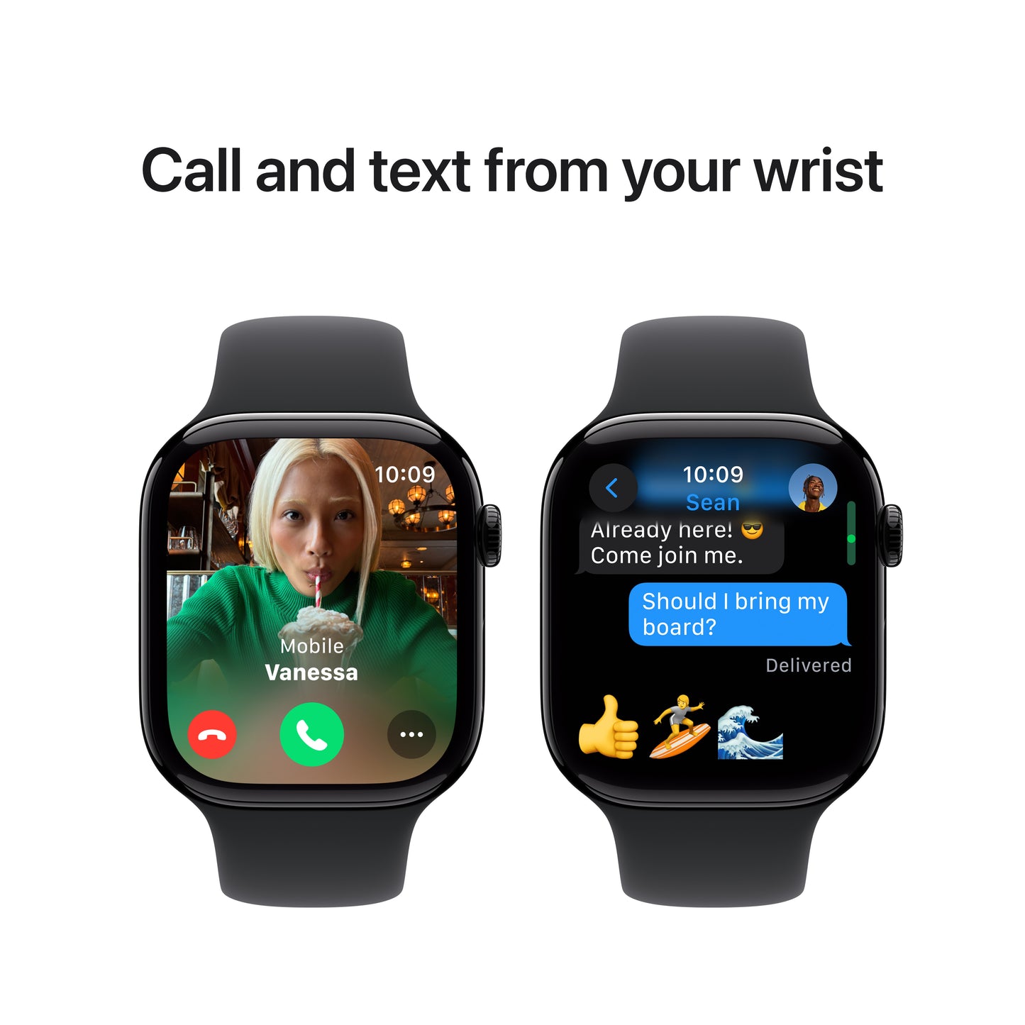 Apple Watch Series 10 GPS, Caixa em alumínio preto brilhante de 46 mm com Bracelete desportiva preta - M/L