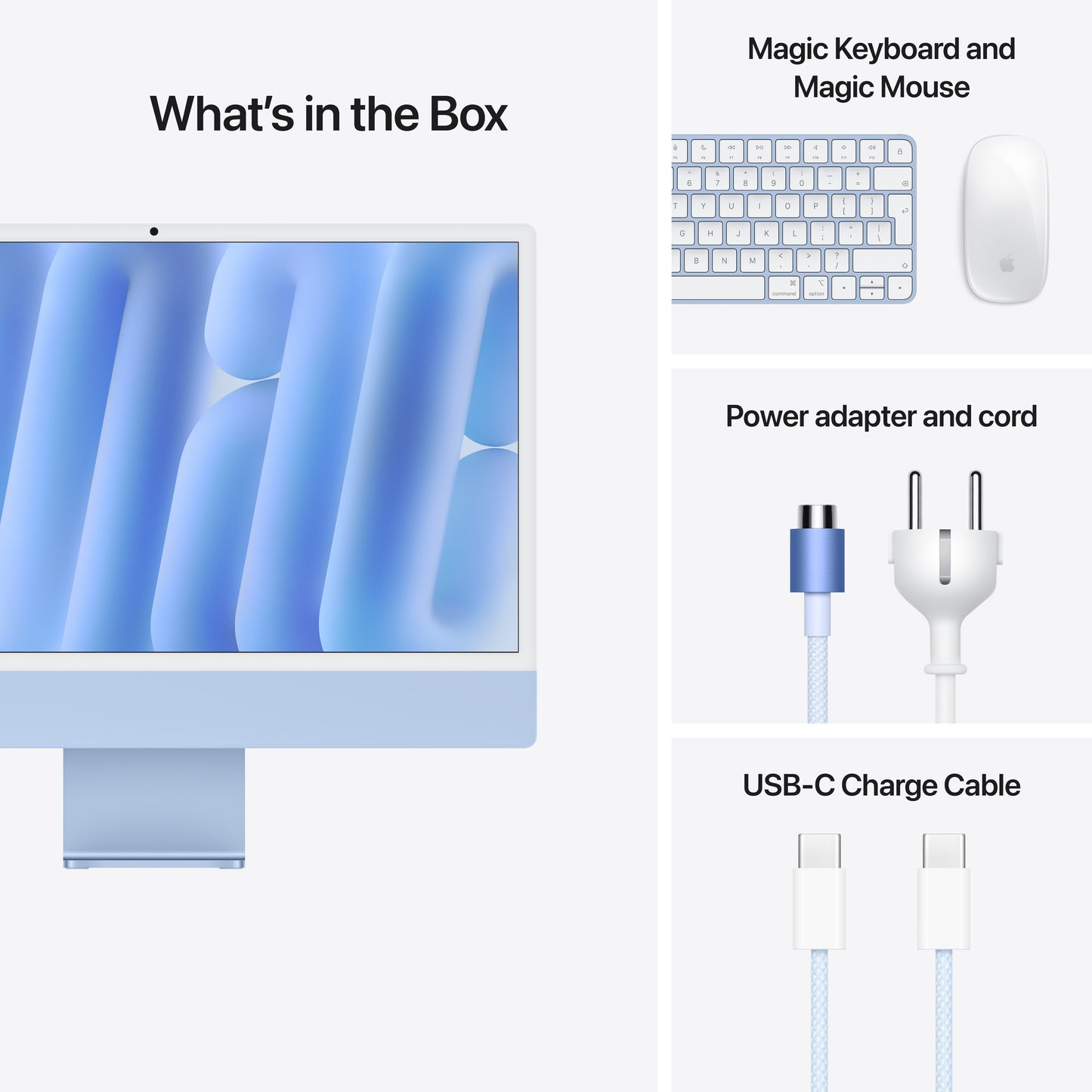 iMac com ecrã Retina 4,5K de 24 polegadas: Processador M4 da Apple com CPU 8-core e GPU 8-core, 256 GB SSD - Azul