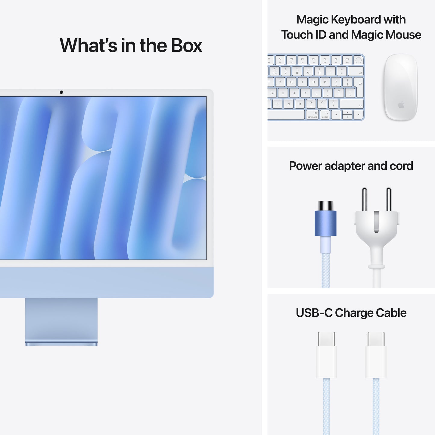 iMac com ecrã Retina 4,5K de 24 polegadas: Processador M4 da Apple com CPU 10-core e GPU 10-core, 256 GB SSD - Azul