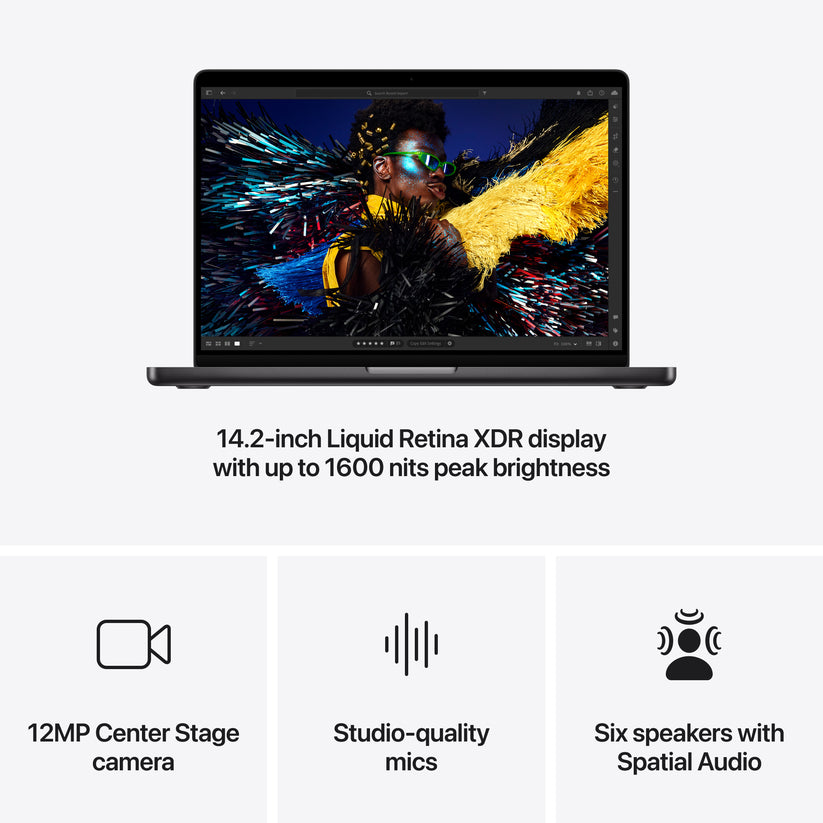MacBook Pro de 14 polegadas: Processador M4 Pro da Apple com CPU 14-core e GPU 20-core, 1 TB SSD - Preto sideral