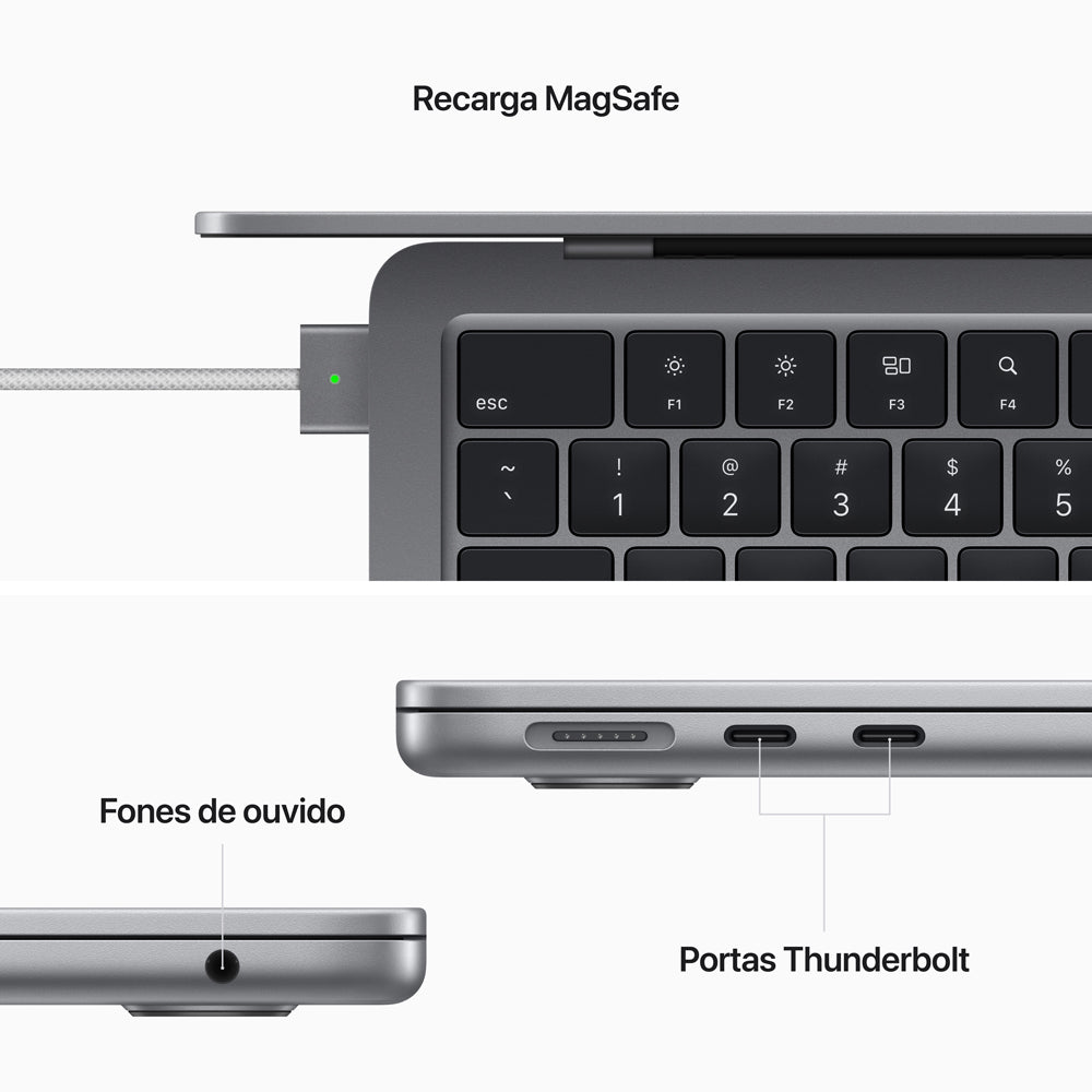 MacBook Air de 13 polegadas: Processador M2 da Apple com CPU 8-core e GPU 8-core, 256 GB SSD - Cinzento sideral