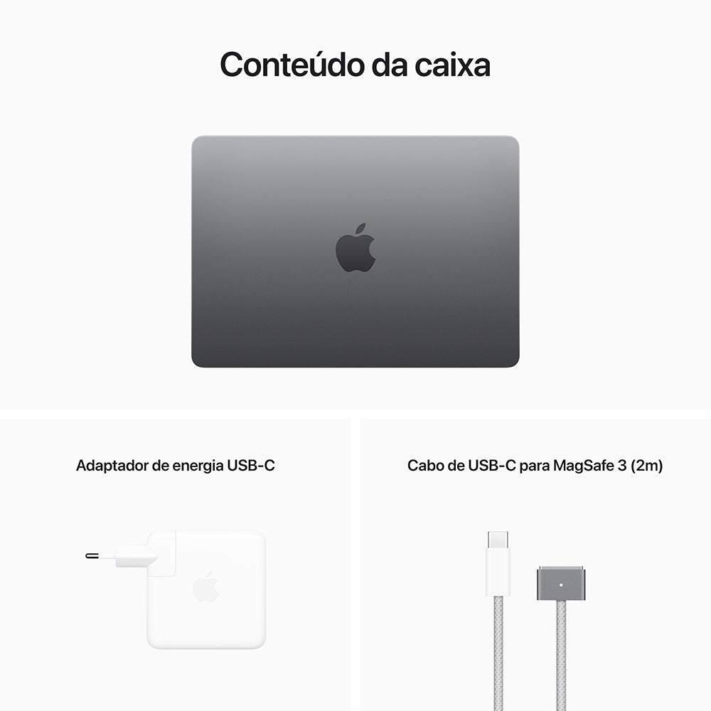 MacBook Air de 13 polegadas: Processador M2 da Apple com CPU 8-core e GPU 8-core, 256 GB SSD - Cinzento sideral